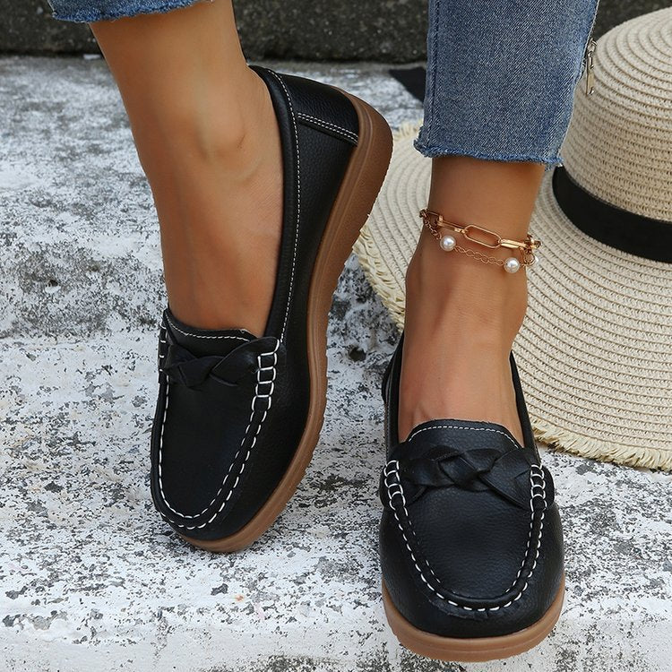 Mocassins femme à nœud, à enfiler, semelle antidérapante, noir