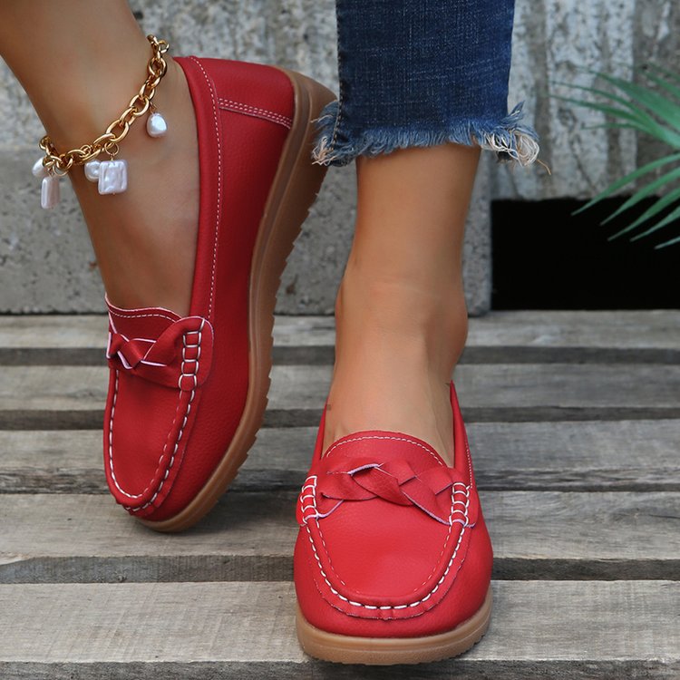 Mocassins femme à nœud, à enfiler, semelle antidérapante, rouge
