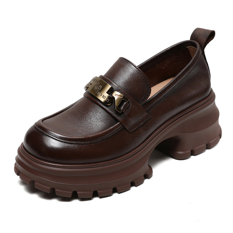 Mocassins femme à plateforme et chaîne métallique, noir ou marron, marron