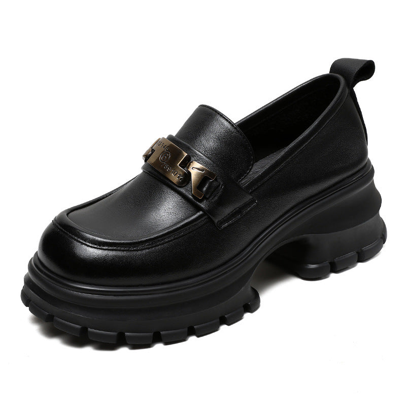 Mocassins femme à plateforme et chaîne métallique, noir ou marron, noir