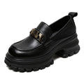 Mocassins femme à plateforme et chaîne métallique, noir ou marron, noir
