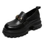 Mocassins femme à plateforme et chaîne métallique, noir ou marron, noir