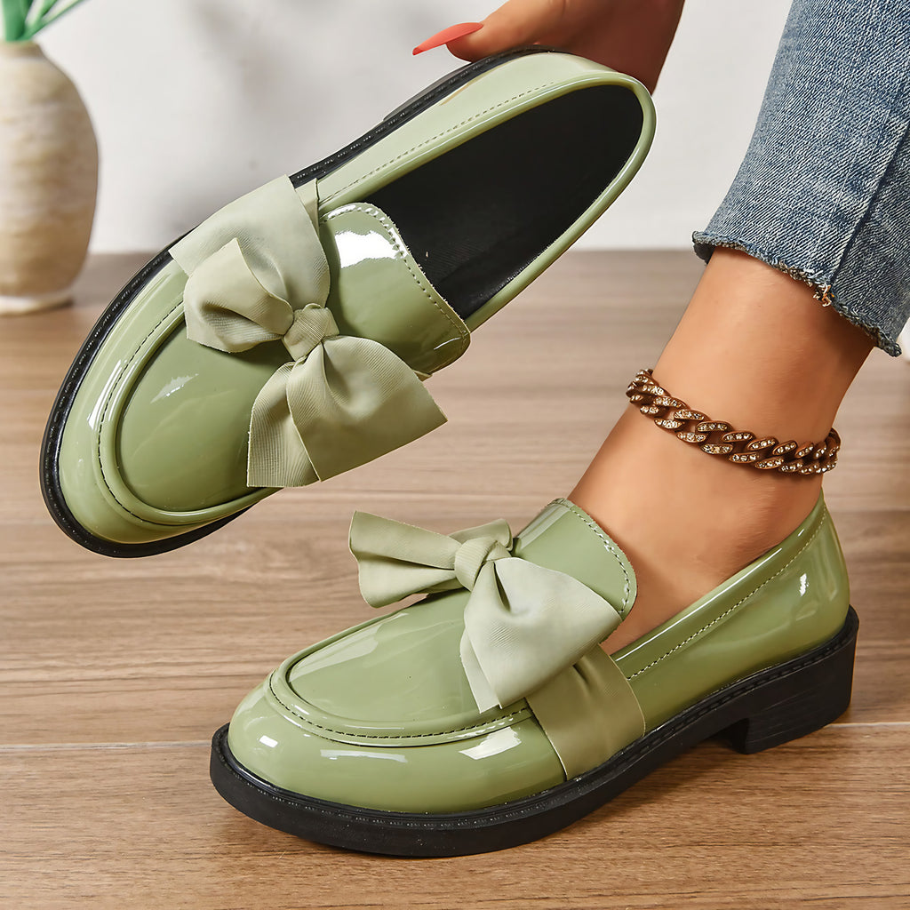 Mocassins femme à nœud, bout fermé, à enfiler, quatre coloris, vert