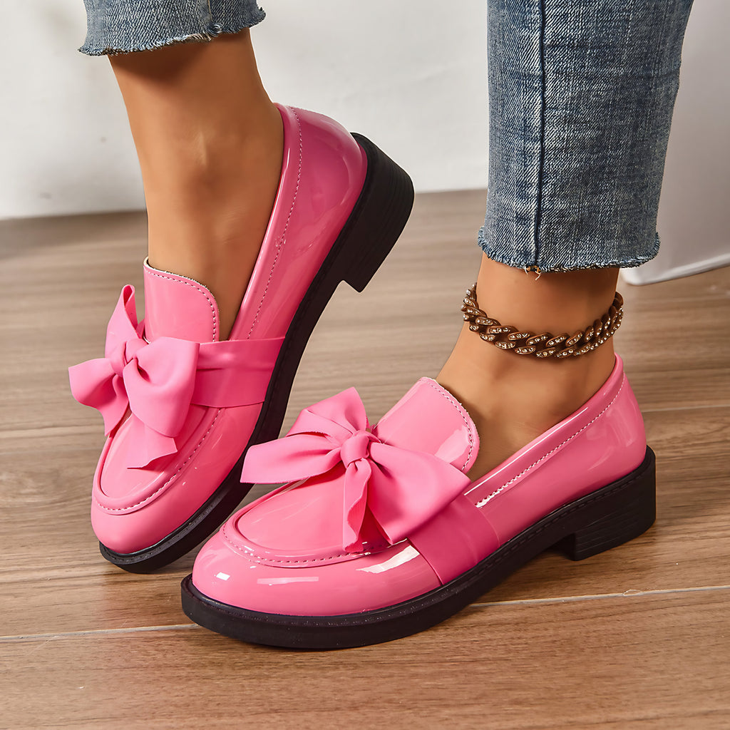 Mocassins femme à nœud, bout fermé, à enfiler, quatre coloris, rose