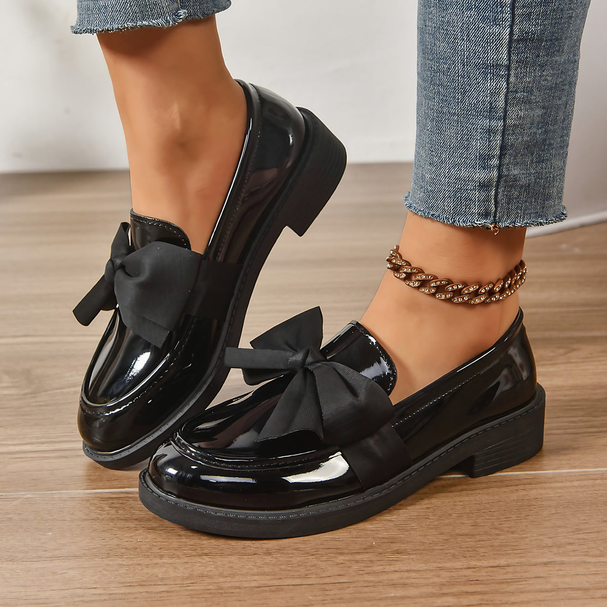 Mocassins femme à nœud, bout fermé, à enfiler, quatre coloris, noir