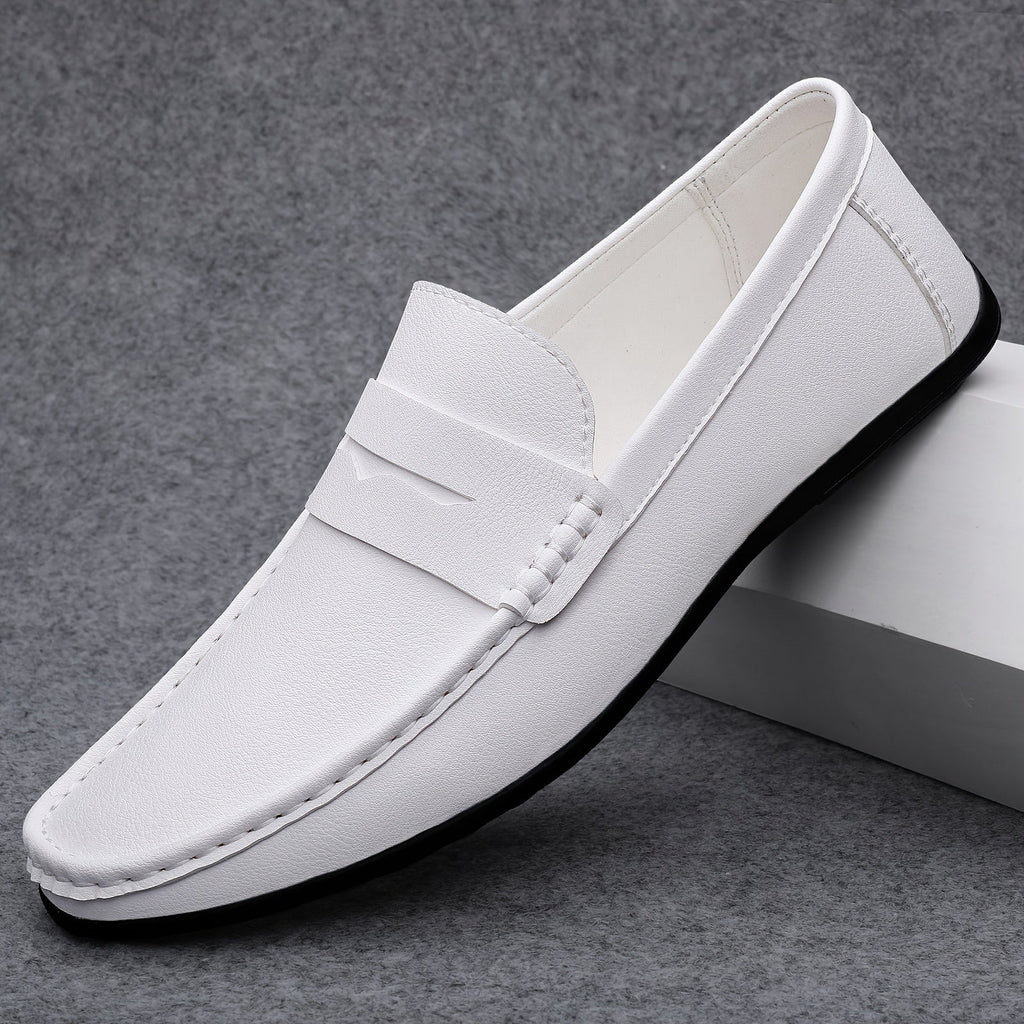 Mocassins habillés homme à enfiler, sans lacets, noir ou blanc, blanc