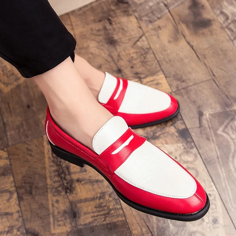 Mocassins homme classiques à enfiler, cinq coloris, du 38 au 48, rouge et blanc