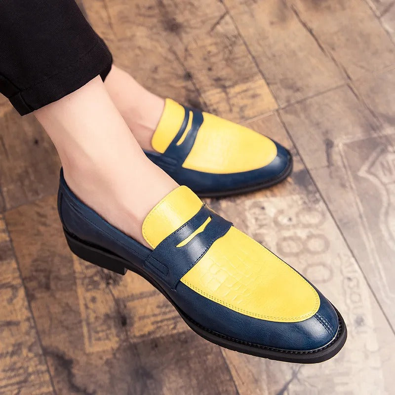 Mocassins homme classiques à enfiler, cinq coloris, du 38 au 48, bleu et jaune