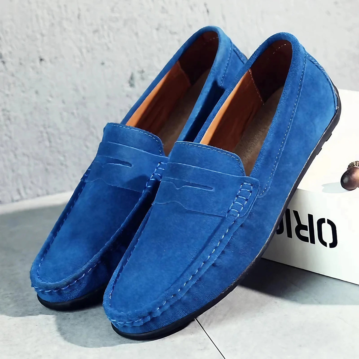Mocassins homme colorés, semelle souple et légère, bleu foncé