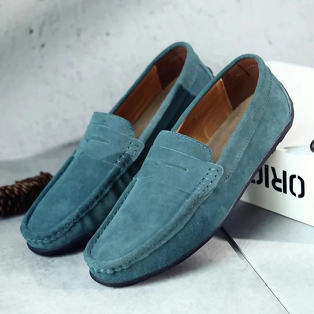 Mocassins homme colorés, semelle souple et légère, vert paon