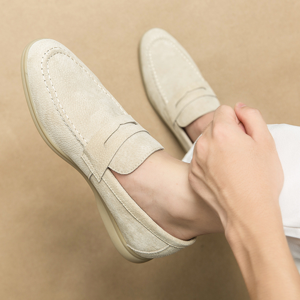 Mocassins homme classiques à perforations, noir, beige ou kaki