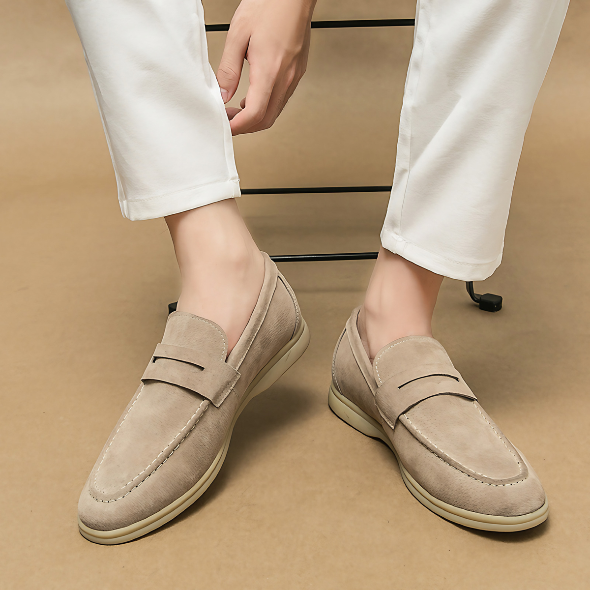 Mocassins homme classiques à perforations, noir, beige ou kaki