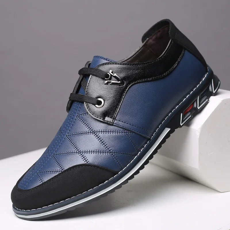 Mocassins homme en cuir, semelle caoutchouc, du 38 au 47, bleu