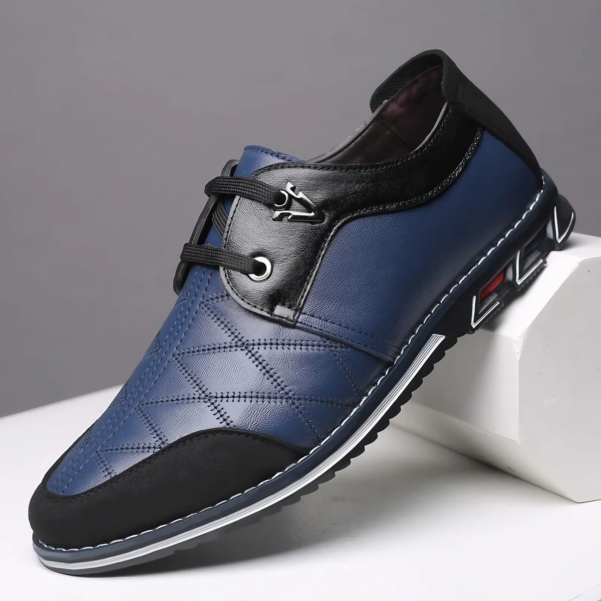 Mocassins homme en cuir, semelle caoutchouc, du 38 au 47, bleu