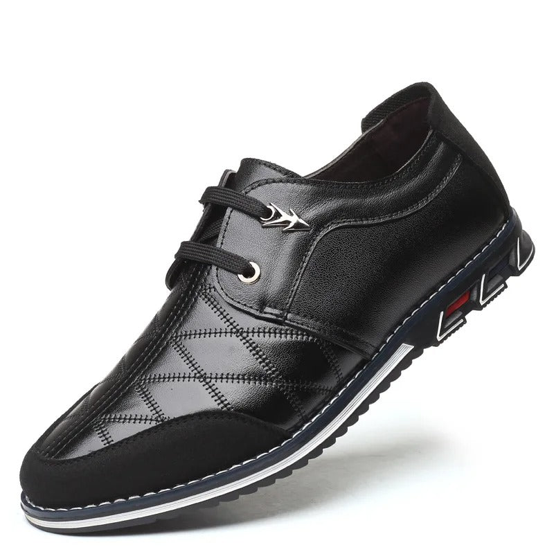 Mocassins homme en cuir, semelle caoutchouc, du 38 au 47, noir