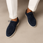 Mocassins homme à lacets, semelle à picots antidérapante, bleu marine