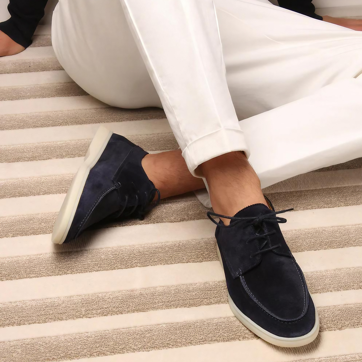 Chaussures homme à lacets style mocassin, noir ou beige