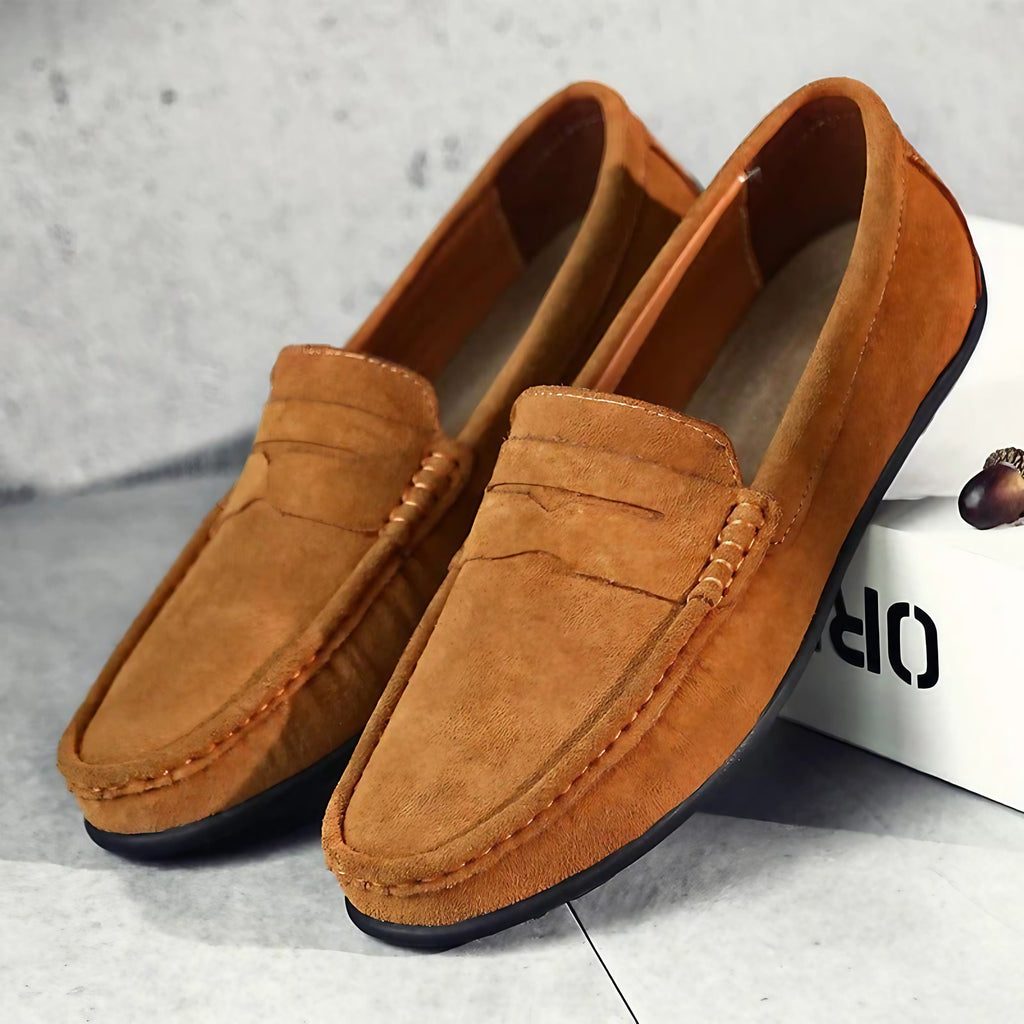 Mocassins homme à enfiler, semelle coussinée, du 38 au 50, bronze