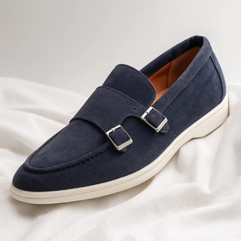 Mocassins homme à double boucle latérale, bout pointu, bleu marine