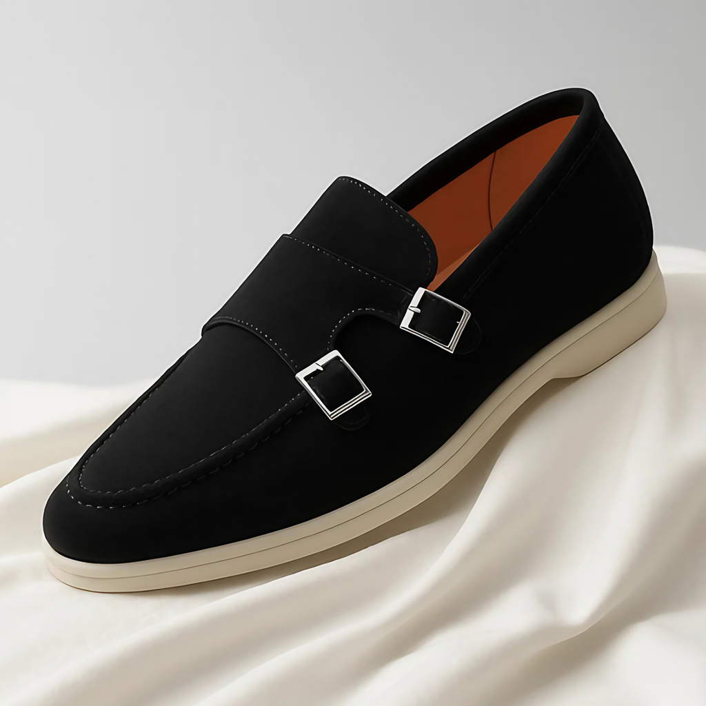 Mocassins homme à double boucle latérale, bout pointu, noir