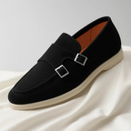 Mocassins homme à double boucle latérale, bout pointu, noir
