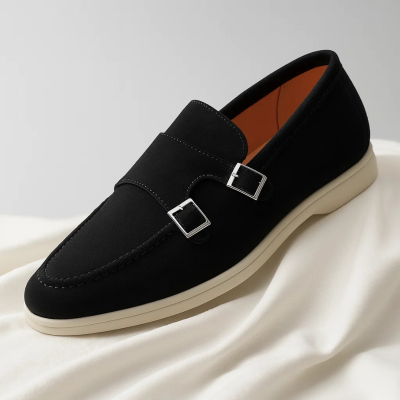 Mocassins homme à double boucle latérale, bout pointu, noir