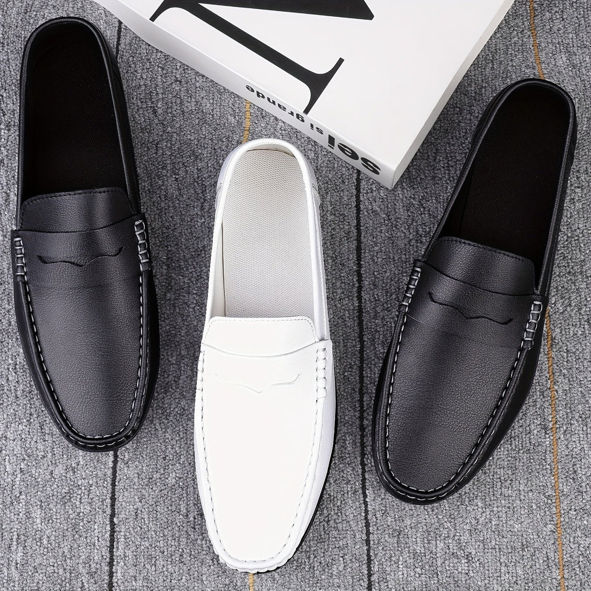 Mocassins homme à enfiler sans lacets, blanc ou noir, du 38 au 46