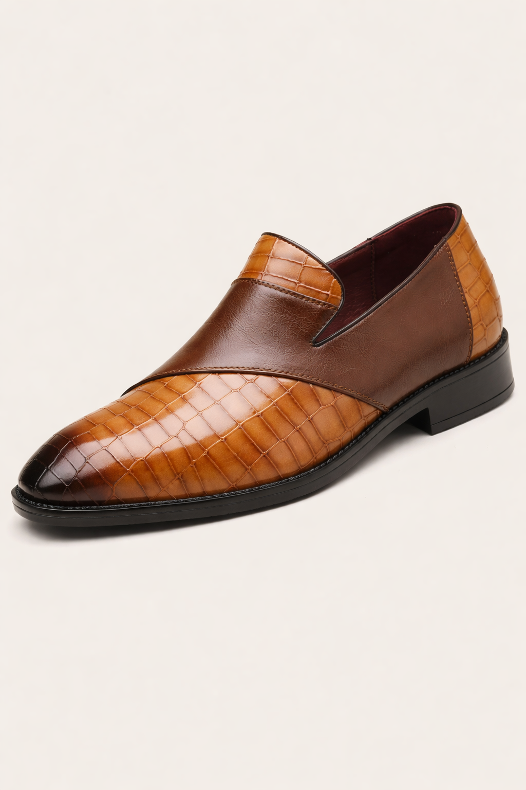 Mocassins homme habillés, finition lisse et gaufrée, sans lacets