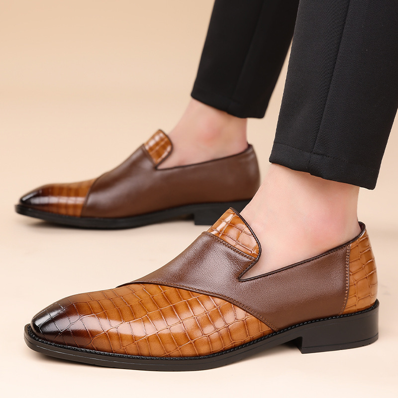Mocassins homme habillés, finition lisse et gaufrée, sans lacets