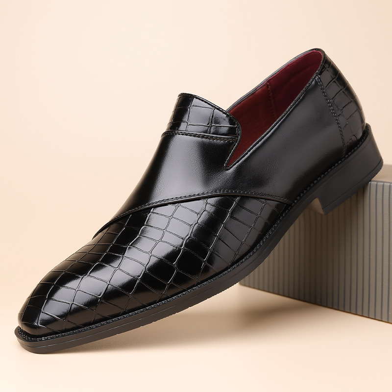 Mocassins homme habillés, finition lisse et gaufrée, sans lacets, noir