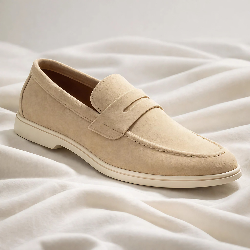 Mocassins homme sans lacets à bride, coupe basse, trois coloris, beige