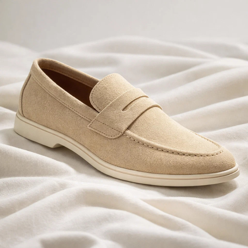 Mocassins homme sans lacets à bride, coupe basse, trois coloris, beige
