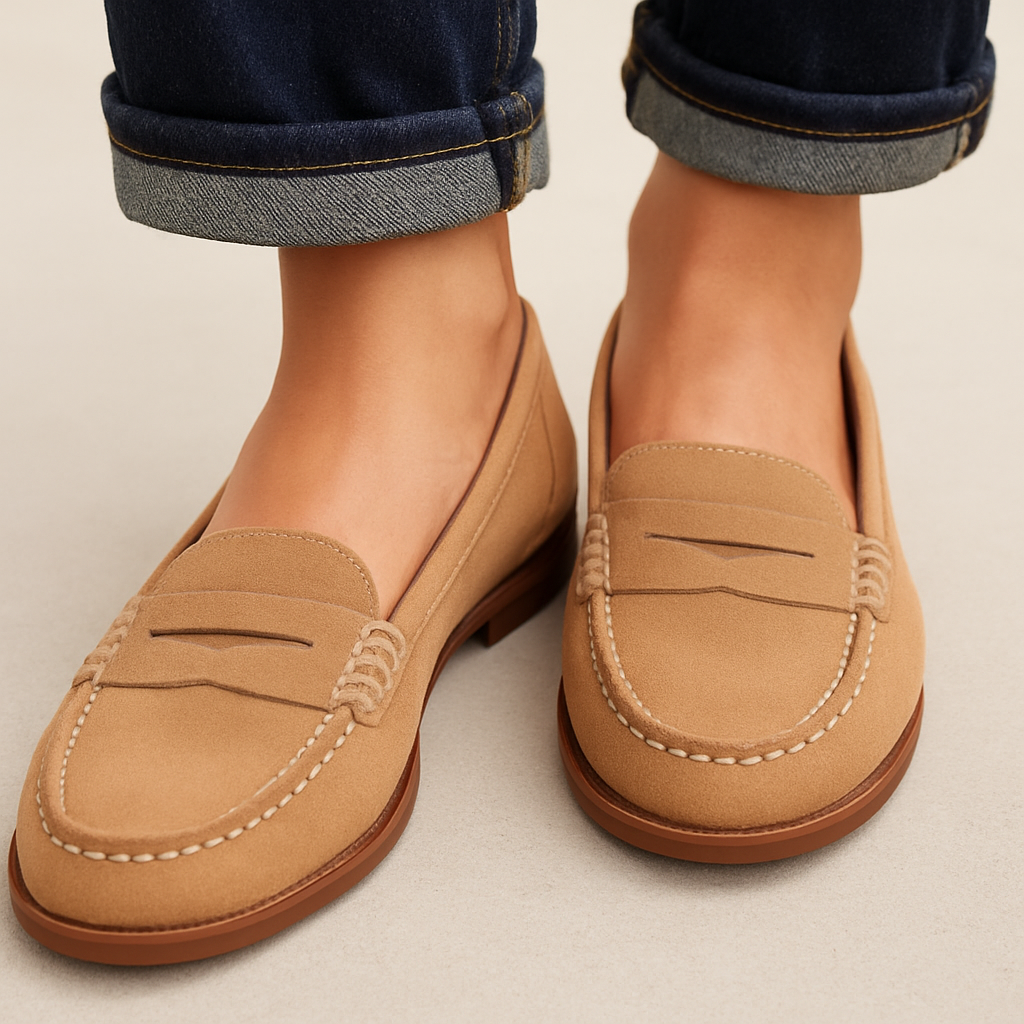 Mocassins femme à talon bas et bride penny, du 36 au 42, kaki