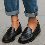 Mocassins femme à talon bas et bride penny, du 36 au 42, noir