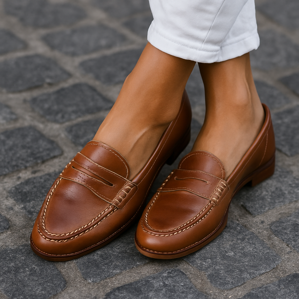 Mocassins femme à talon bas et bride penny, du 36 au 42, brun