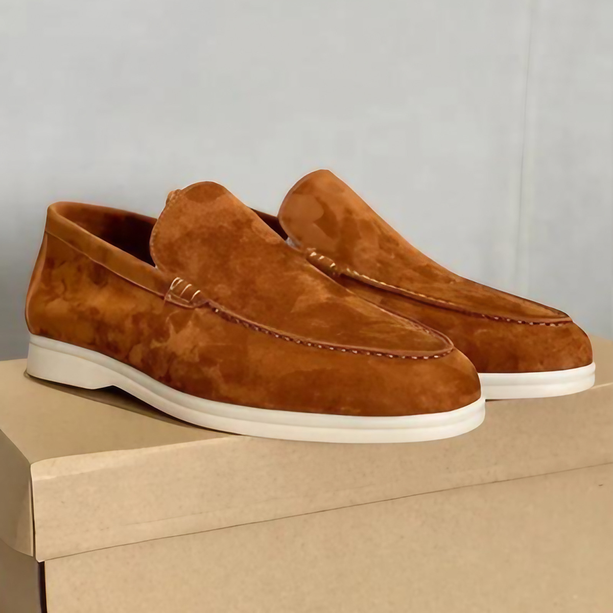 Mocassins homme à enfiler, coutures apparentes, neuf coloris, caramel