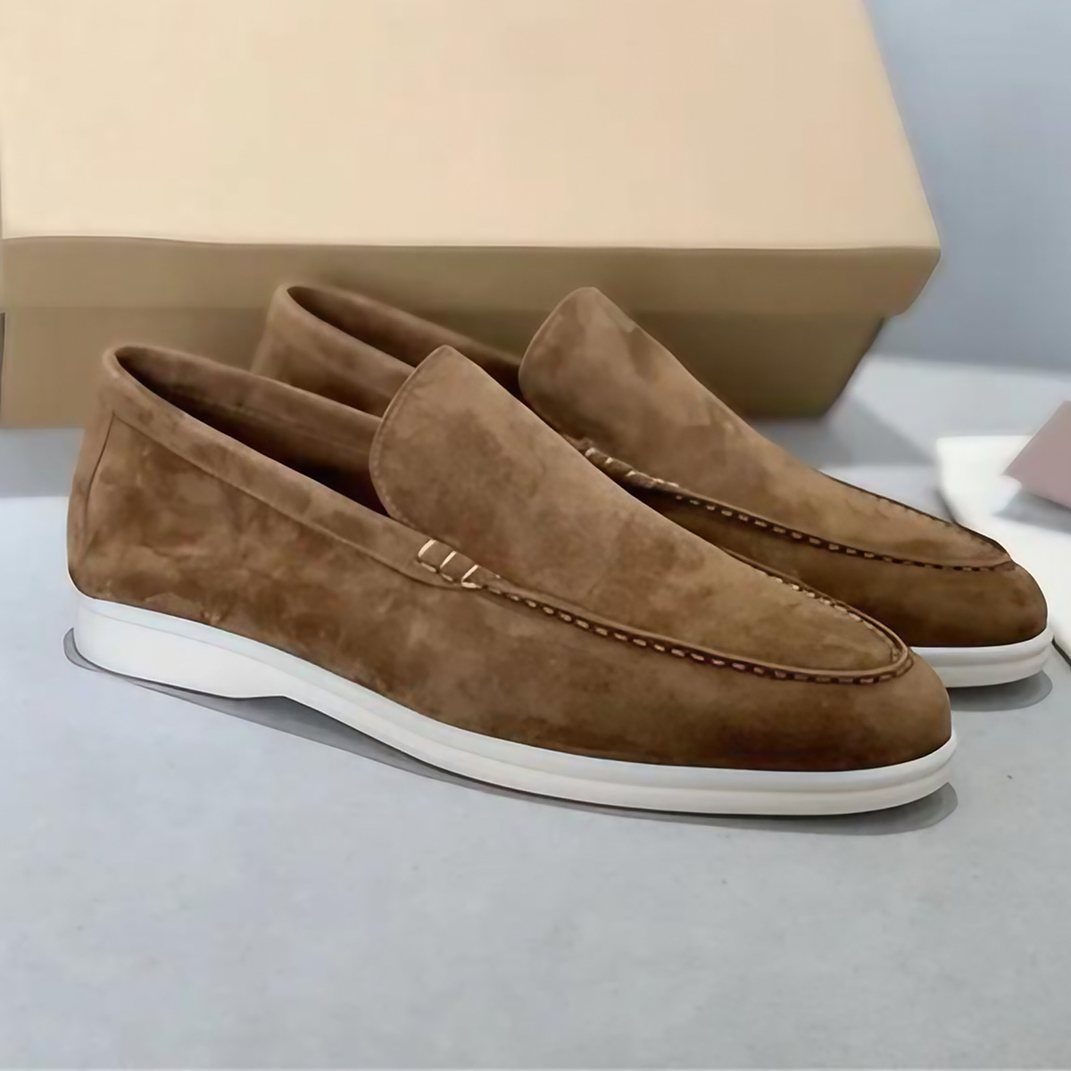 Mocassins homme à enfiler, coutures apparentes, neuf coloris, brun
