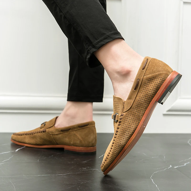 Mocassins homme à boucle métallique, coupe basse, trois coloris