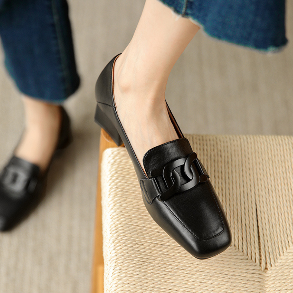 Mocassins babies femme à boucle, talon épais, du 35 au 43