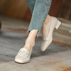 Mocassins babies femme à boucle, talon épais, du 35 au 43