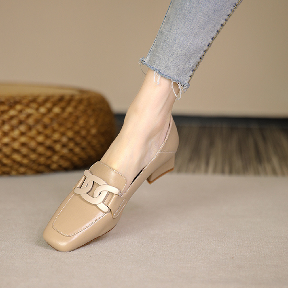 Mocassins babies femme à boucle, talon épais, du 35 au 43