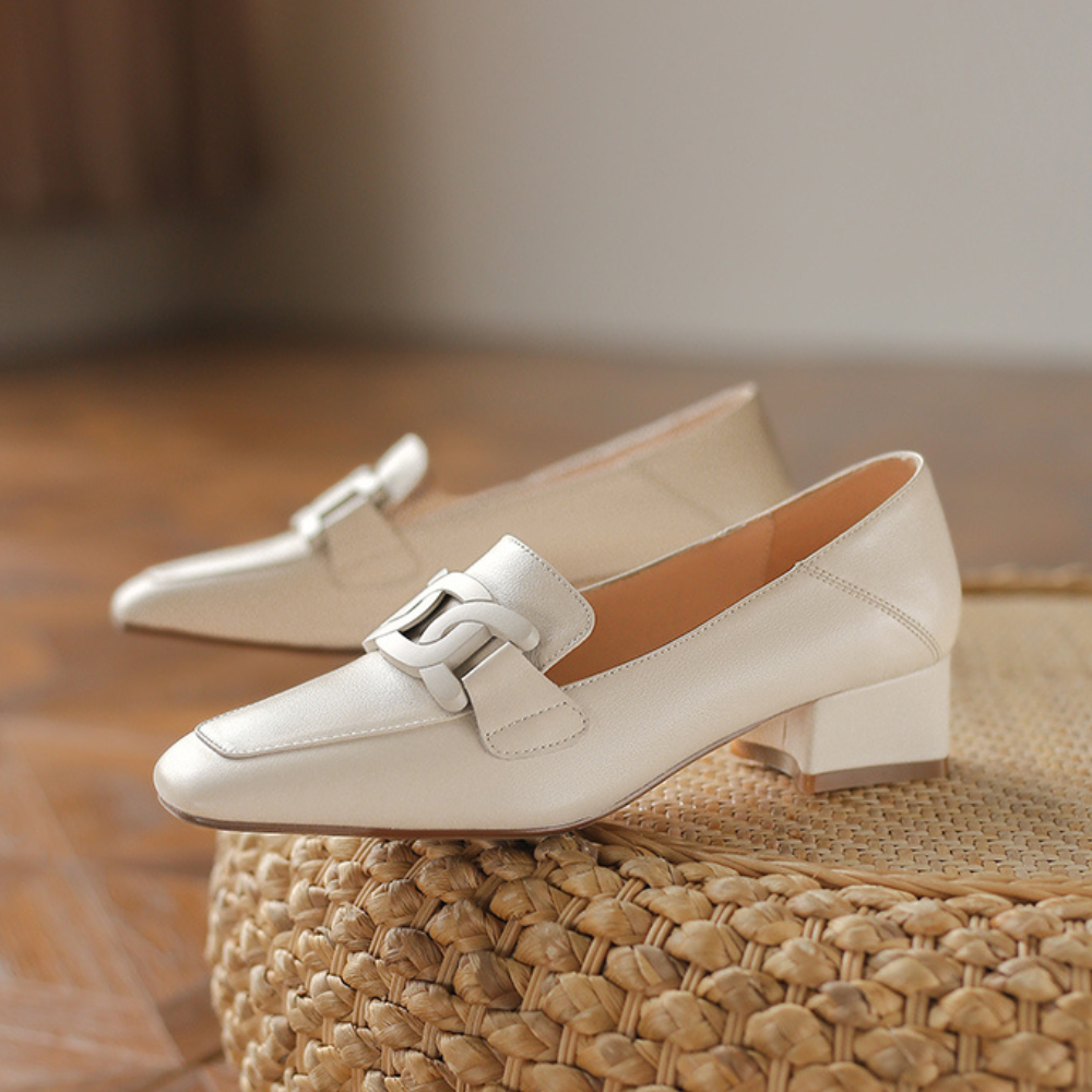 Mocassins babies femme à boucle, talon épais, du 35 au 43
