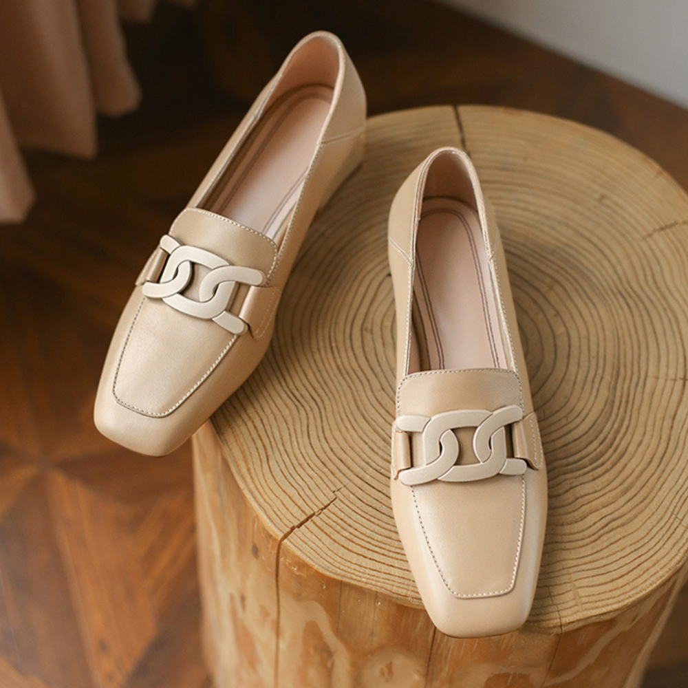 Mocassins babies femme à boucle, talon épais, du 35 au 43, marron