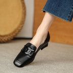 Mocassins babies femme à boucle, talon épais, du 35 au 43