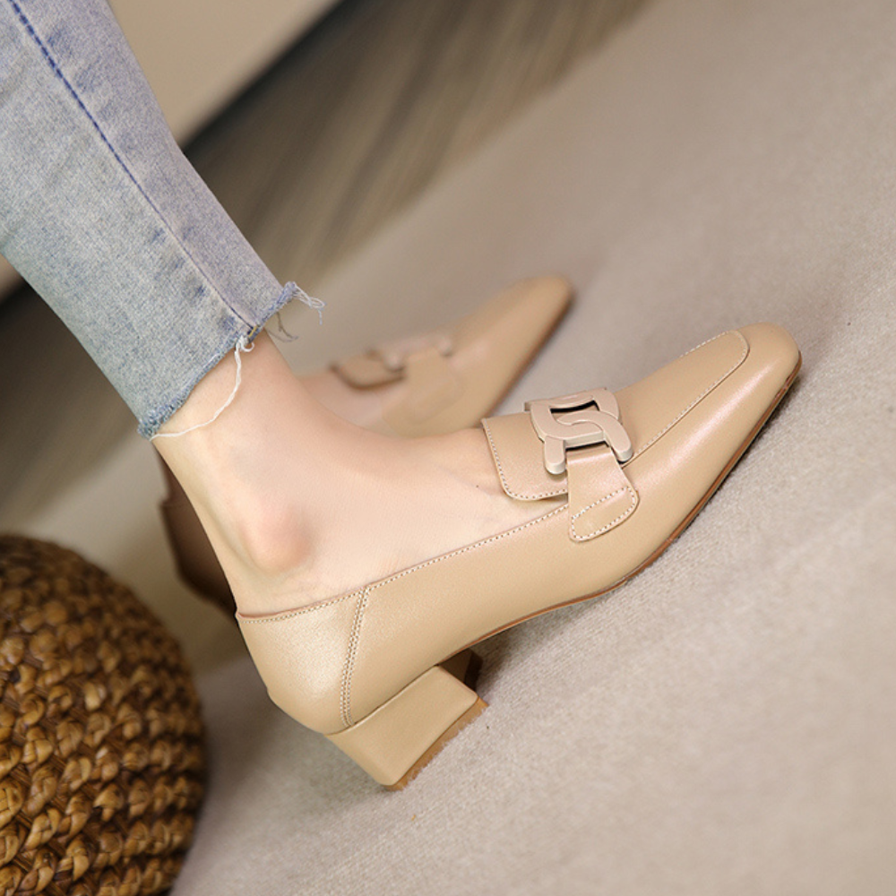 Mocassins babies femme à boucle, talon épais, du 35 au 43