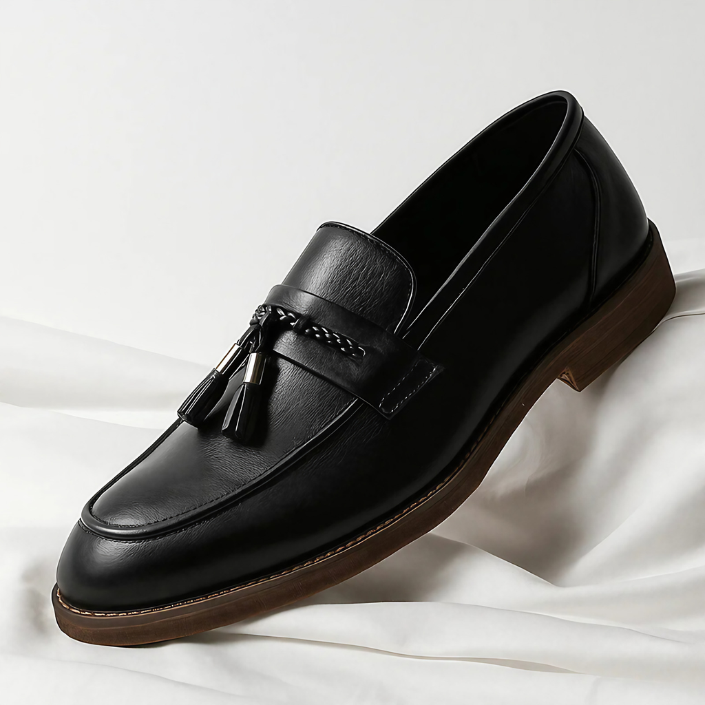 Mocassins homme à glands, semelle épaisse, marron ou noir, noir