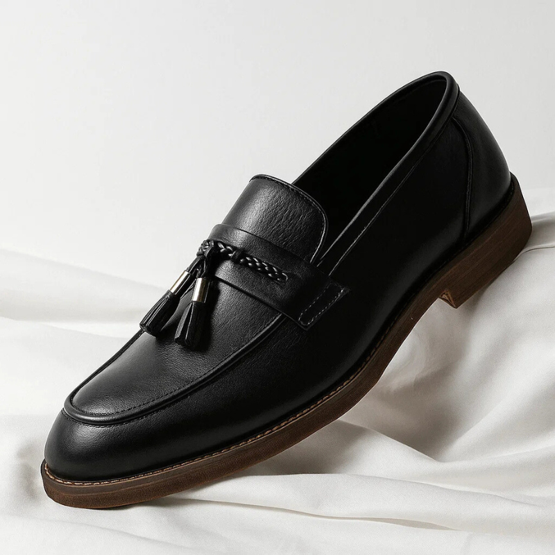 Mocassins homme à glands, semelle épaisse, marron ou noir, noir