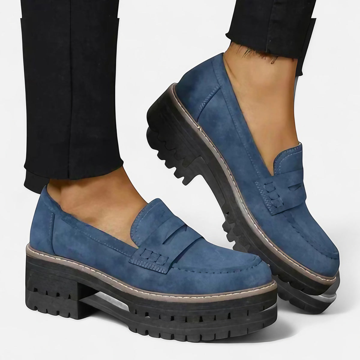 Mocassins orthopédiques femme à enfiler, semelle antidérapante, bleu