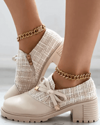 Mocassins femme à talon bloc, bout arrondi, noir ou beige