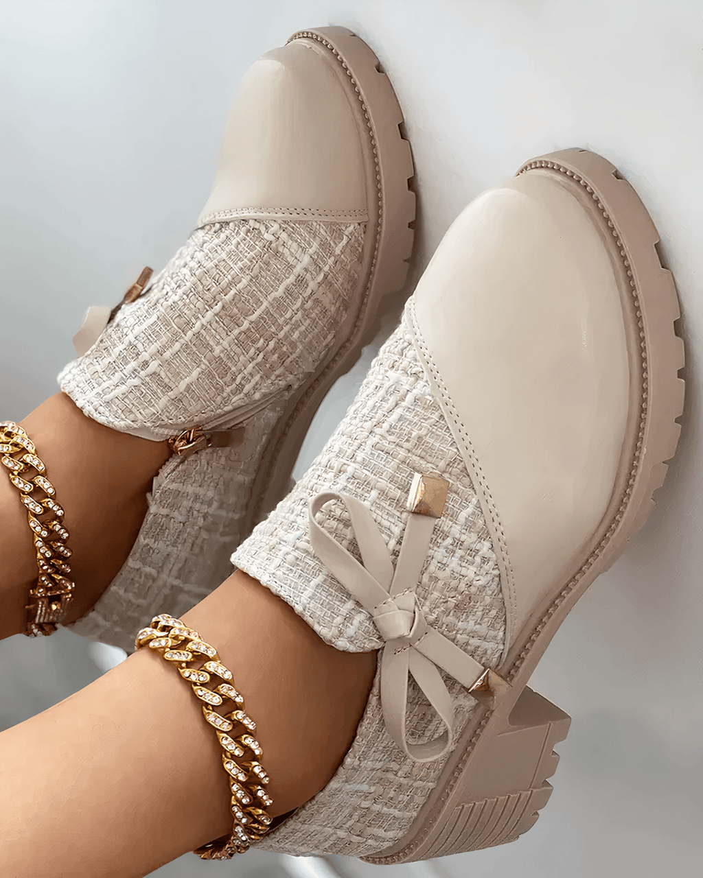 Mocassins femme à talon bloc, bout arrondi, noir ou beige